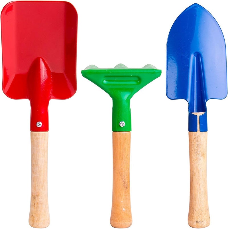 Islmlisa 8" Long Gardening Tools for Kids, 3-Piece Kids Garden Tools with Rake,Shovel and Trowel - Image 1